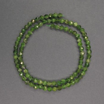 Beads of chromdiopside natural stone, faceted round bead, 4 mm diameter, 39 cm length