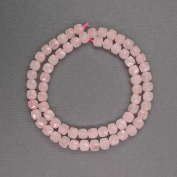 Natural stone beads Pink quartz faceted cubes, 6mm diameter ±, length 36cm ±