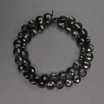 Beads of natural stone Black Tourmaline - Faceted Coin, diameter 8x5 mm ±, length 39 cm
