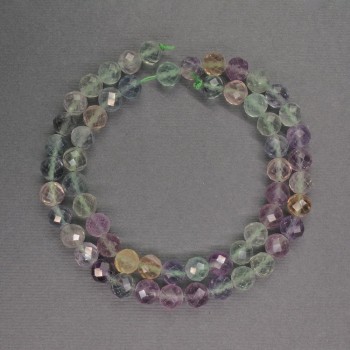 Natural fluorite beads — faceted round beads, 7 mm diameter, 39 cm length ±