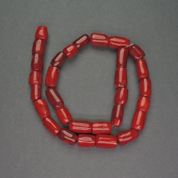 Beads of natural red coral, cylinder-cut, diameter 9x15mm, length 40 cm