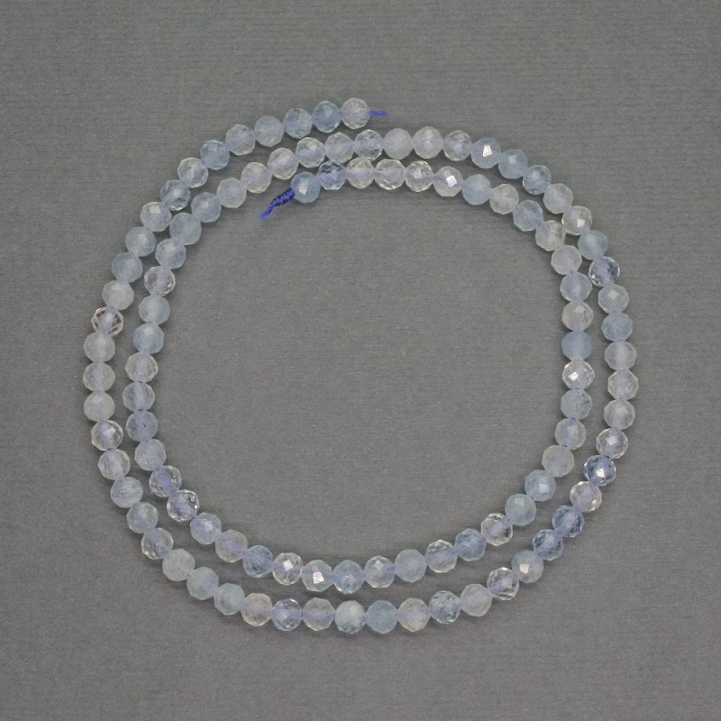 Natural gemstone beads Aquamarine faceted round bead, diameter 4mm+-, length 39cm+