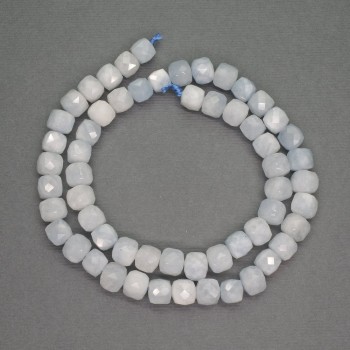 Aquamarine natural stone beads - faceted cube, 7 mm diameter, 39 cm length ±
