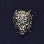Lion Brooch with Green Crystals, Silver-Toned Metal, Diameter 28×22 mm +