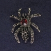 Spider Brooch with Gray and Black Crystals, Dark Silver Color, Silvery Metal 35mm+