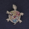 Turtle Brooch, silver color, multicolored rhinestones, silver-toned metal, 36x31 mm+