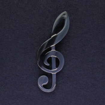 Brooch 'Treble Clef' acrylic blue-silver metal 70x24 mm+