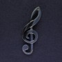 Brooch 'Treble Clef' acrylic blue-silver metal 70x24 mm+