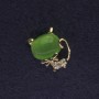 Cat Brooch Cat's Eye Green with White Crystals, Gold-Tone Metal 18x16mm+