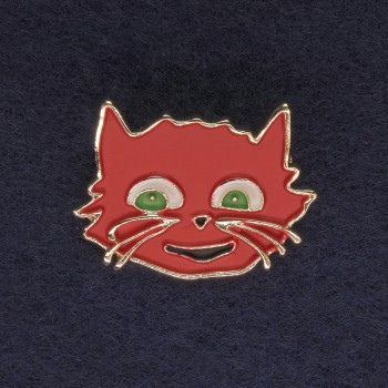 Cat Brooch red and green gold-tone metal 27×22mm+
