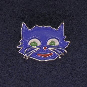 Brooch Cat blue enamel silver metal 27x22mm+