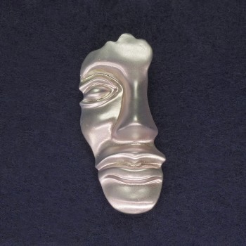 Brooch Accent Face, silver color, 55×24 mm, silver-toned metal