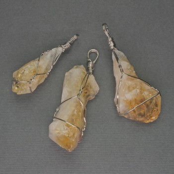 Unpolished Citrine Pendant in Weave 60x40x18 mm ± Assorted Sizes