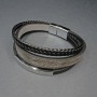 Men's bracelet with metal inlays, 21 cm long, 11 mm thick, black eco-leather