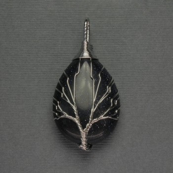 Pendant Drop Aventurine Night Kiira 24x35x48 mm ± braided silver metal