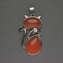 Cat Pendant, Red Jasper, 25×51 mm, silver-toned metal