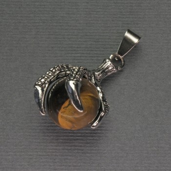 Pendant Tiger's Eye Paw with Ball 18x37mm +/- Silver-Tone Metal