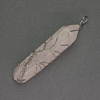 Pendant Rock Crystal Hexagonal Prism 12×50×57 mm ± in Silver-Plated Wrap