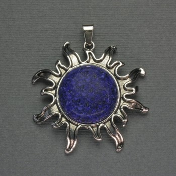 Pendant 'Sun' Lazurite 42mm+-, length 48mm+-, silver-tone metal