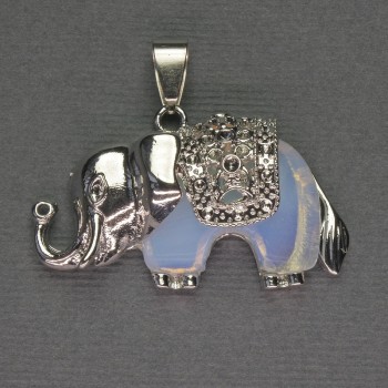 Pendant Elephant Moonstone 39×34 mm +/- silver-tone metal