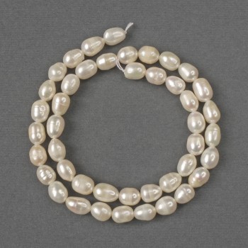 Natural freshwater pearl beads, oval 8×6 mm, length 35 cm, on a thread