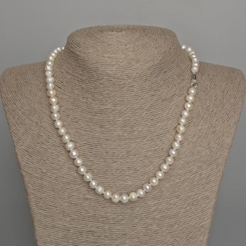 Necklace of natural freshwater pearls, 7x6 mm, length 45 cm, with a clasp
