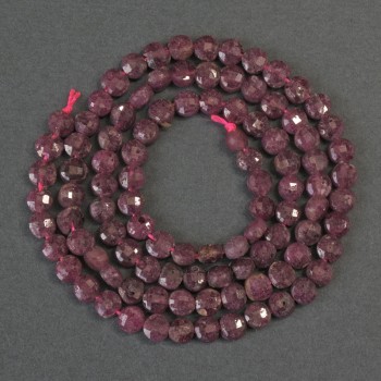 Ruby Beads, Faceted Coin-Shaped, 3.5 mm Diameter, 39 cm Length on Thread