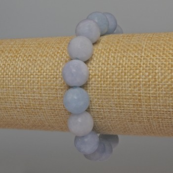 Aquamarine bracelet with smooth beads, 12 mm diameter, 18 cm length, stretch
