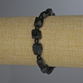 Sherl Tourmaline Bracelet, Unpolished Faceted Stones, 12x8 mm, 4 mm Beads, 18 cm Length, Stretch