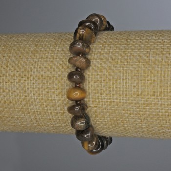 Tiger's Eye Bracelet with Faceted Beads 8–10×5 mm, 18 cm long, with 3 mm Seed Beads, Elastic
