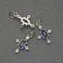 Cross pendant with white and blue crystals, silver-colored metal, diameter 16x10 mm, length approx. 20 mm