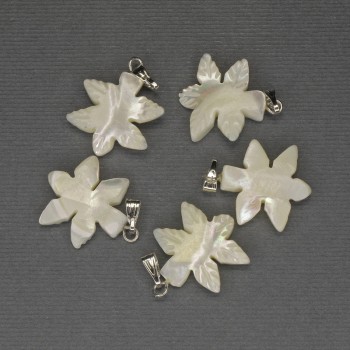 Mother-of-Pearl Leaf Pendant 27×18 mm - silver-tone metal