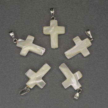 Pendant Mother-of-Pearl Cross 30x20x15 mm - silver-toned metal