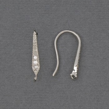 Ear Wires for Earrings with White Rhinestones, Silver-Tone Metal, 18x3 mm, Pair