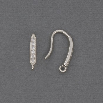 Ear hooks for earrings with white crystals, silver-tone metal, 17×2.5 mm — pair