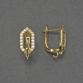 Gold-tone earring hooks with white crystals 17x8mm+ - pair