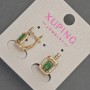 Xuping earrings with white rhinestones and green crystal, diameter 8 mm ±, length 14 mm ±, 18K gold plating