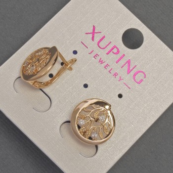 Xuping Earrings with White Crystals, 14 mm diameter, 14 mm length, 18K Gold Plating