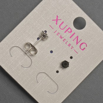 Xuping stud earrings with a black crystal, ball-shaped, 4 mm in diameter, rhodium-plated