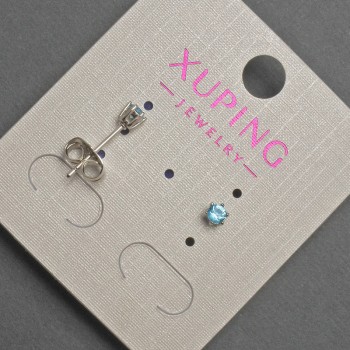 Xuping blue crystal stud earrings, 3 mm diameter, rhodium-plated