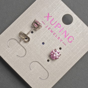 Xuping Stud Earrings with Pink Crystal, 6 mm Diameter, Rhodium-Plated