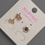 Xuping stud earrings with white and black crystals, 8.5 mm diameter, 18K gold-plated