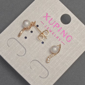 Xuping Pearl and White Crystal Stud Earrings, 5mm Diameter, 15mm Length, 18K Gold Plating