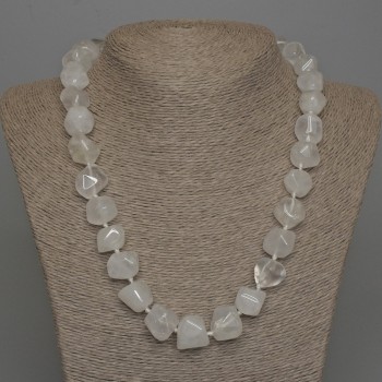 Rock Crystal Necklace with Natural Stone, Faceted Beads, 14x14 mm diameter, ± with clasp, length 50 cm