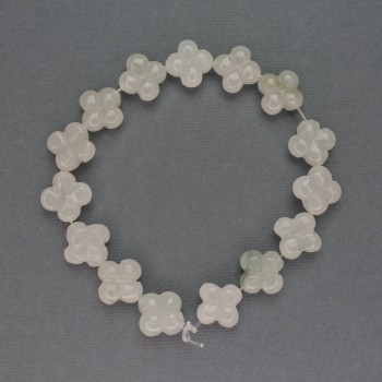 White quartz beads, natural stone shamrock, diameter 14x14mm±, length 20cm±