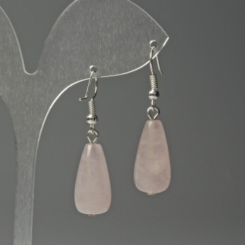 Pink Quartz Drop Earrings, diameter 10×25 mm ±, length 40 mm ±