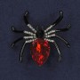 Spider Brooch with White Crystals and Red Crystal, Enamel, Black Metal 42×42 mm+