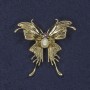 Butterfly Brooch with Pink Crystal and Pearl, Golden Metal, 40x44mm+
