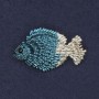 Brooch 'Fish' blue and white enamel on golden metal 27x42mm+