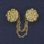 Cardigan Brooch with White Rhinestones, Gold-Tone Metal, Diameter About 20 mm, Chain Length About 9 cm